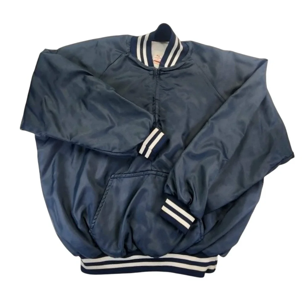 K1 Sportswear Vintage Satin Bomber Jacket Navy Blue‎ Mens XL Pullover USA Made
